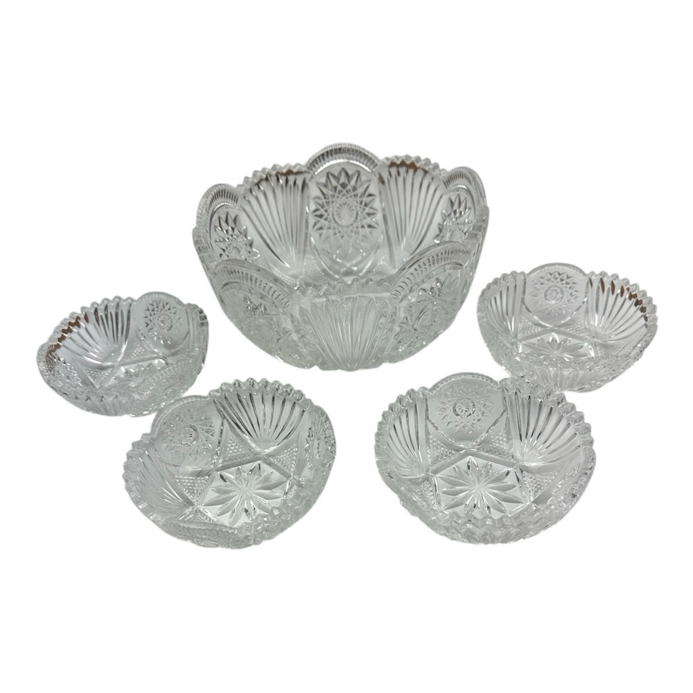 Antique 1920s American Brilliant Cut Sawtooth Bowl Set